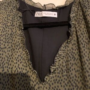 ZARA Olive and Black Polka Dot Dress